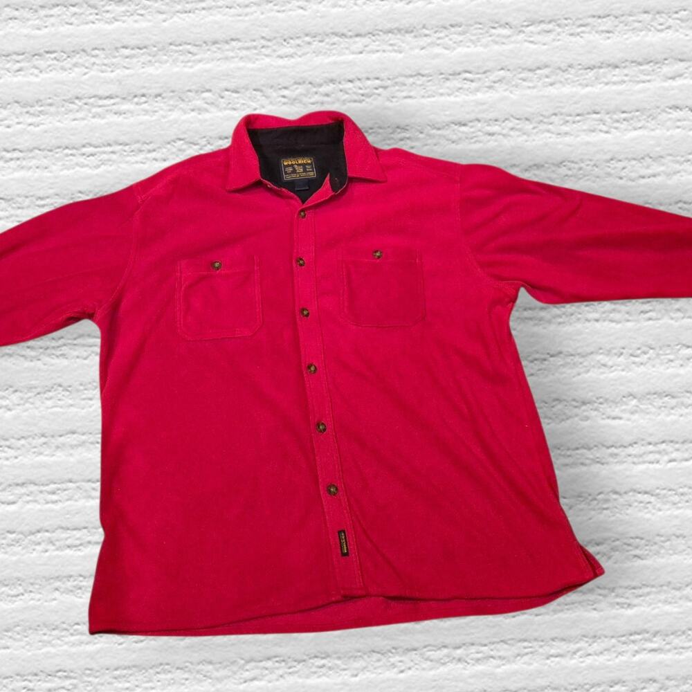 Woolrich Red Fleece Button Shirt Jacket Mens XL Outdoor Workwear Heavy Shirt